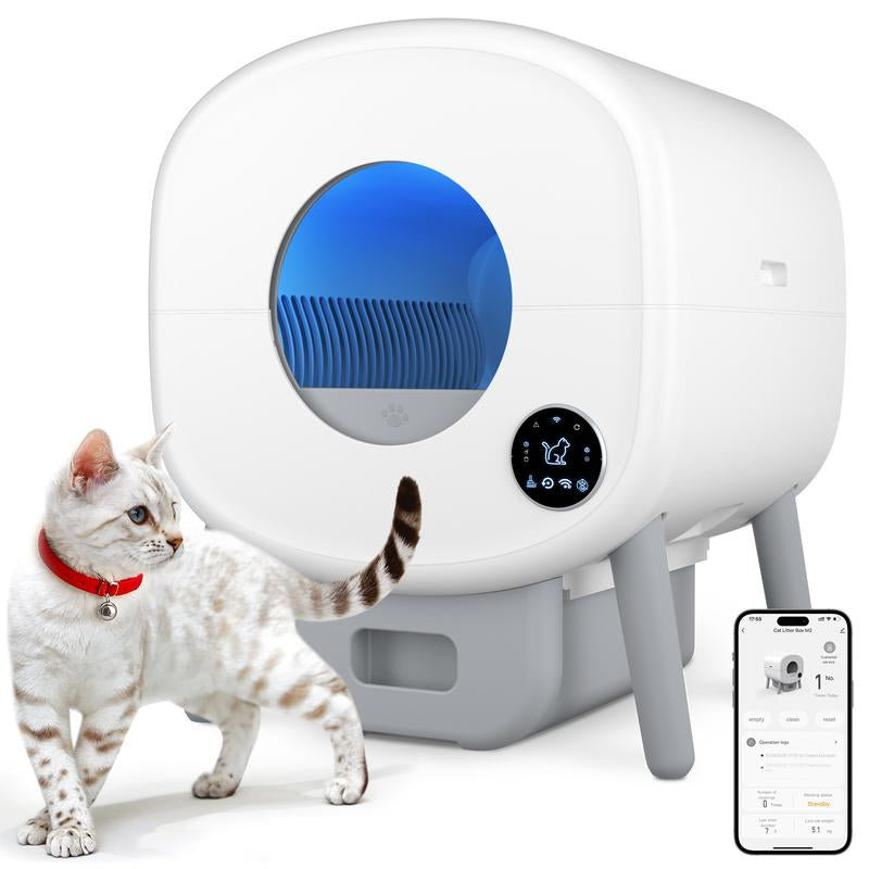 Cumrige Cat Litter Box , 95 L Automatic Cat Litter Box Self Cleaning for Multiple Cats, with Safety Protection, App Control,1 Roll Garbage Bags