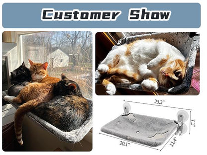 Cat Sunbathing Perch,Glow in the Dark,Large Cat Window Bed,Cordless Cat Window Hammock with Hook Design Double-Sided Fabric Cover, Foldable Window Seat