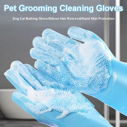 Whiskerspal Pet Grooming Gloves Dog Cat Bathing Cleaning Glove Shampoo Scrubber Clean Soft Silicone Hair Removal Glove Hand Skin Protection