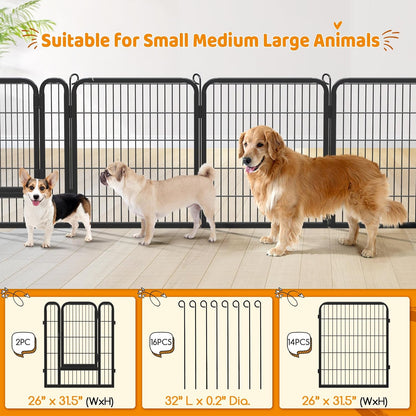 Yaheetech Dog Playpen Outdoor 32 Inch 16 Panels Indoor Dog Fence Metal Dog Pen Heavy Duty Pet Puppy Exercise Pen for RV Camping Garden Yard