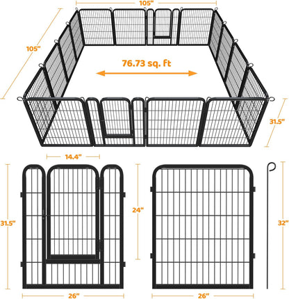 Yaheetech Dog Playpen Outdoor 32 Inch 16 Panels Indoor Dog Fence Metal Dog Pen Heavy Duty Pet Puppy Exercise Pen for RV Camping Garden Yard