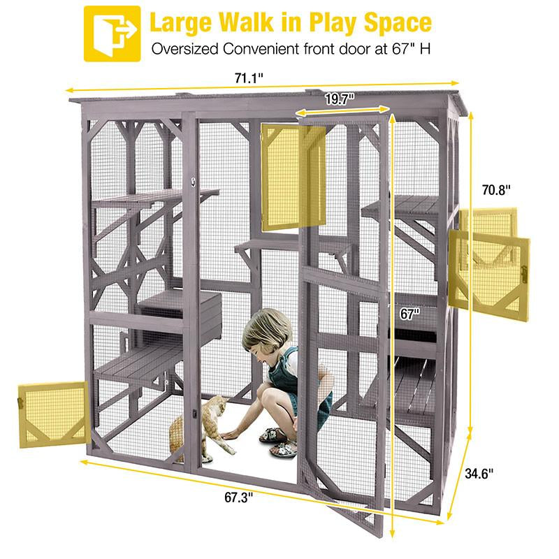 Aivituvin-Air37 Walk-In Extra Large Outdoor Cat Enclosure Connected to House