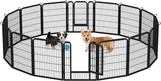 Yaheetech Dog Playpen Outdoor 32 Inch 16 Panels Indoor Dog Fence Metal Dog Pen Heavy Duty Pet Puppy Exercise Pen for RV Camping Garden Yard