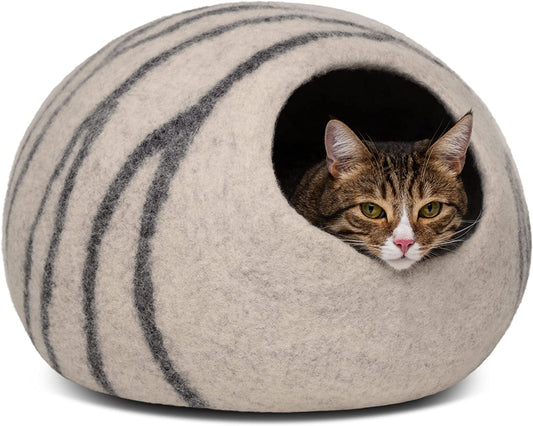 Cat Cave – Premium Felt Cat Bed for Indoor Cats, Handmade 100% Merino Wool (Light Shades) (Medium, Light Grey)