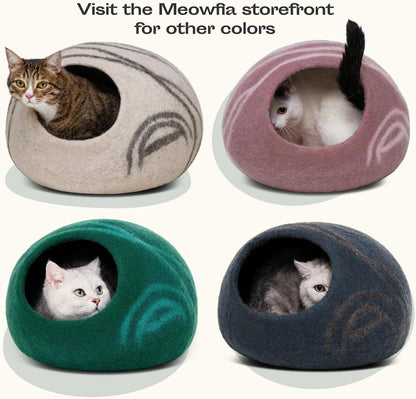 Cat Cave – Premium Felt Cat Bed for Indoor Cats, Handmade 100% Merino Wool (Light Shades) (Medium, Light Grey)