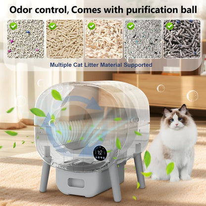 Cumrige Cat Litter Box , 95 L Automatic Cat Litter Box Self Cleaning for Multiple Cats, with Safety Protection, App Control,1 Roll Garbage Bags