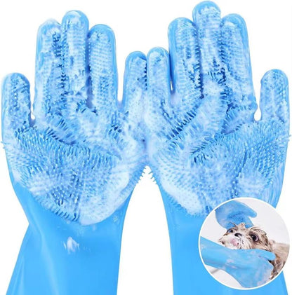 Whiskerspal Pet Grooming Gloves Dog Cat Bathing Cleaning Glove Shampoo Scrubber Clean Soft Silicone Hair Removal Glove Hand Skin Protection