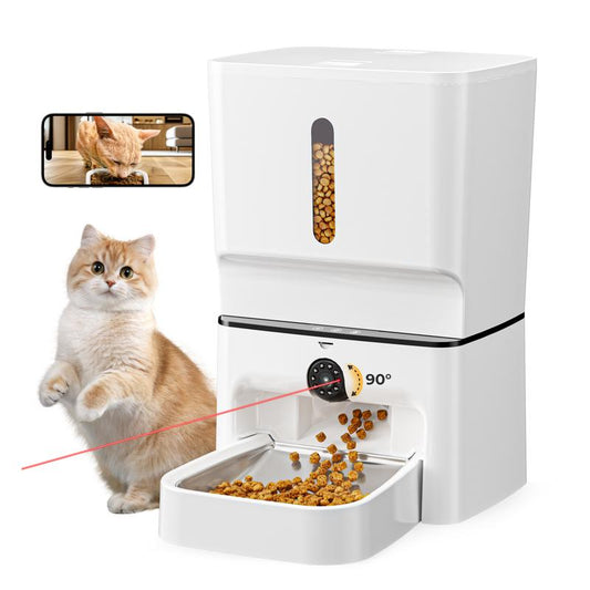 PIPPINPET Automatic Cat Feeder with Camera, 1080P HD with Night Vision, 7L Timed Cat Feeder with Laser Toy, 5G Wifi Cat Dog Dry Food Dispenser with 2-Way Audio, Low Food & Motion Alerts for Pets.