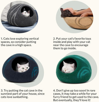 Cat Cave – Premium Felt Cat Bed for Indoor Cats, Handmade 100% Merino Wool (Light Shades) (Medium, Light Grey)