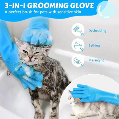 Whiskerspal Pet Grooming Gloves Dog Cat Bathing Cleaning Glove Shampoo Scrubber Clean Soft Silicone Hair Removal Glove Hand Skin Protection